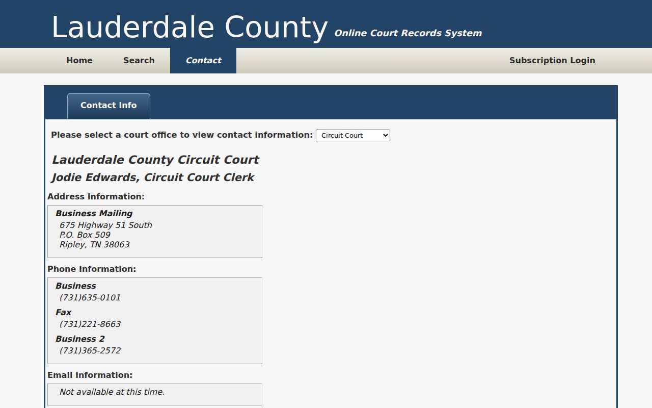 Lauderdale TNCRTInfo court-office contact selector