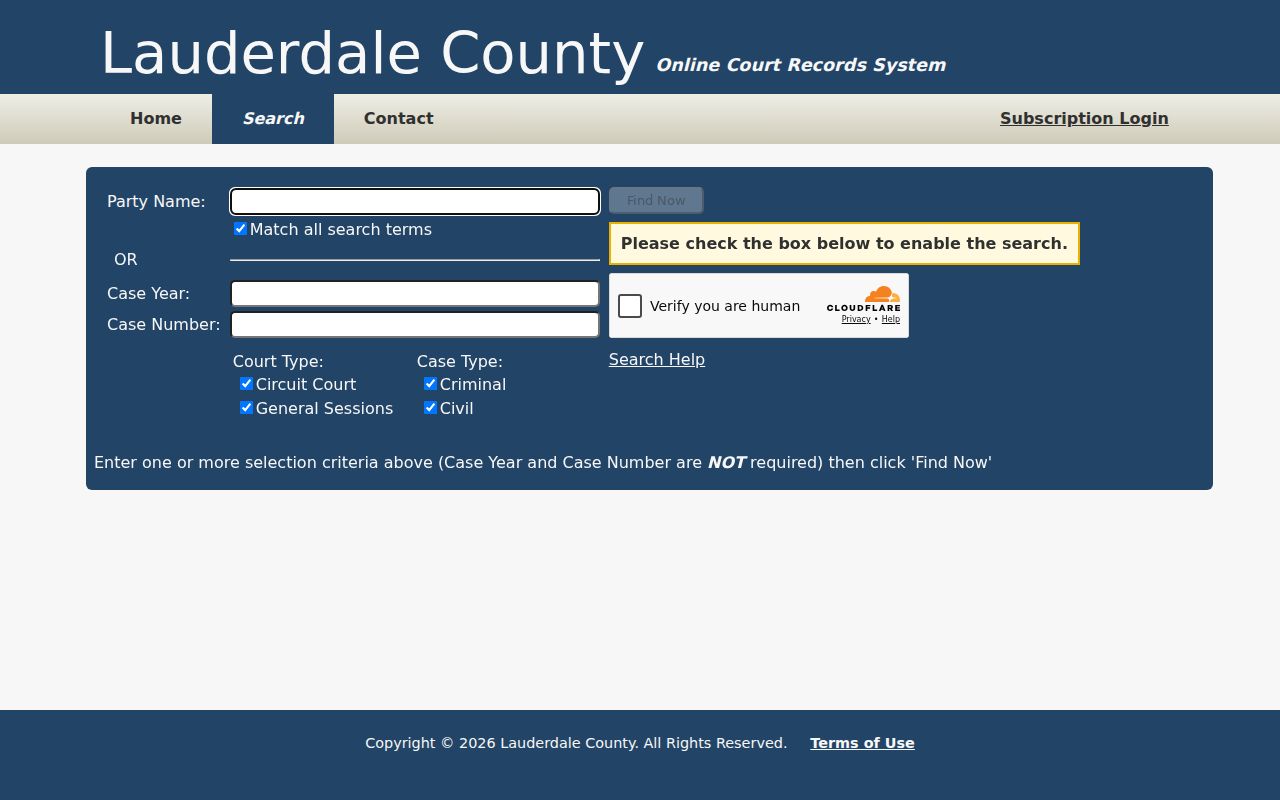 Lauderdale TNCRTInfo Search Help fields