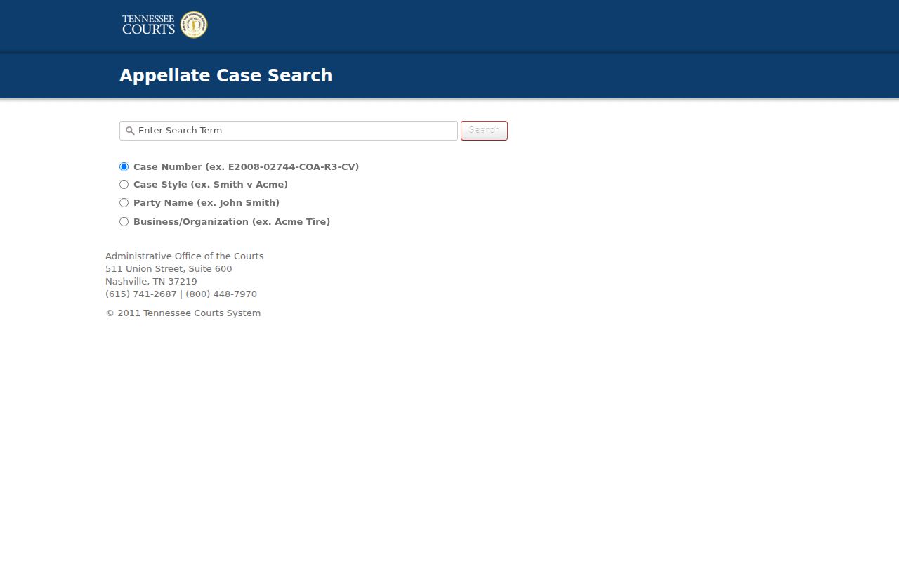 Tennessee Public Case History appellate search page