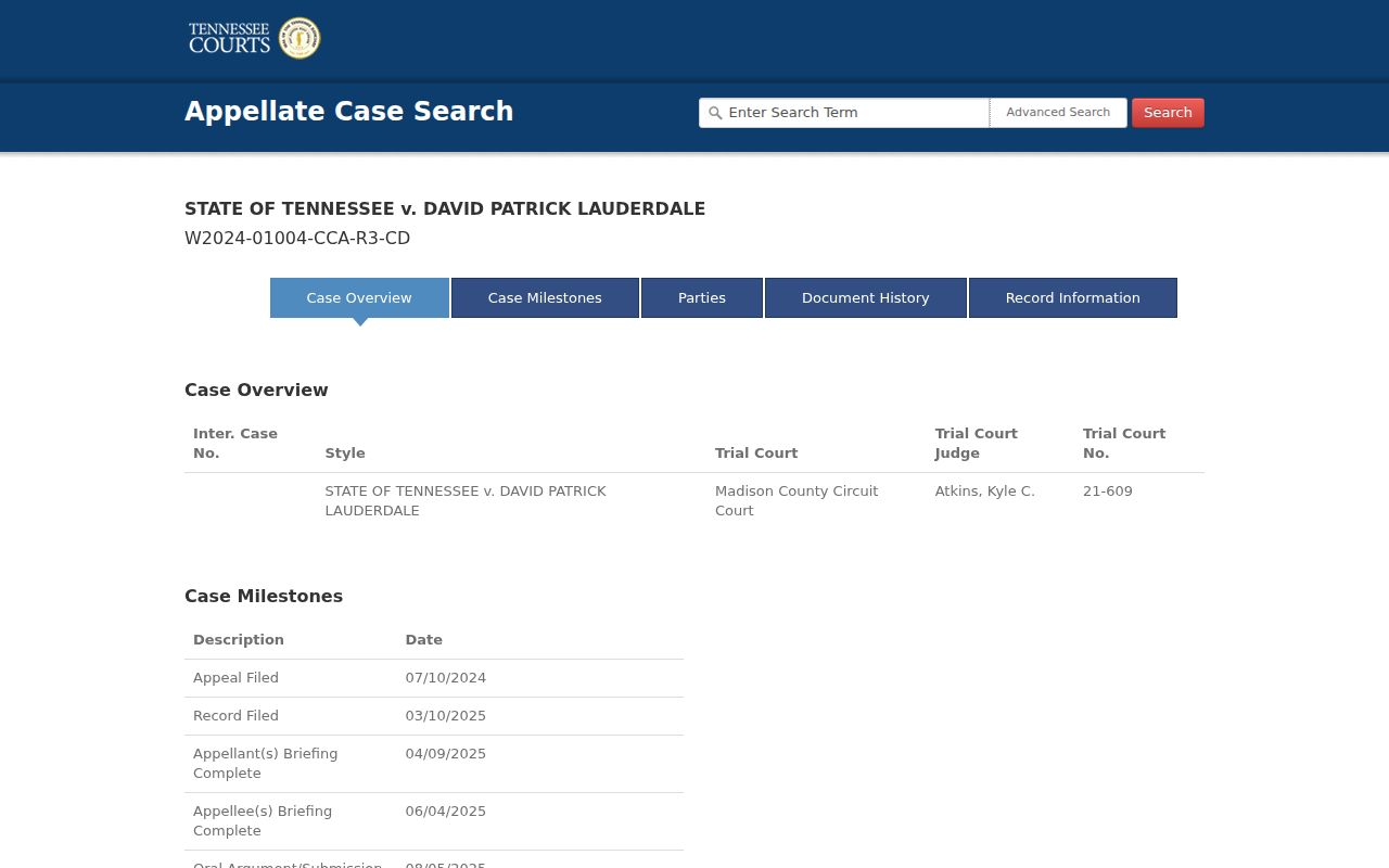 Sanitized Tennessee appellate Case Overview and milestones layout