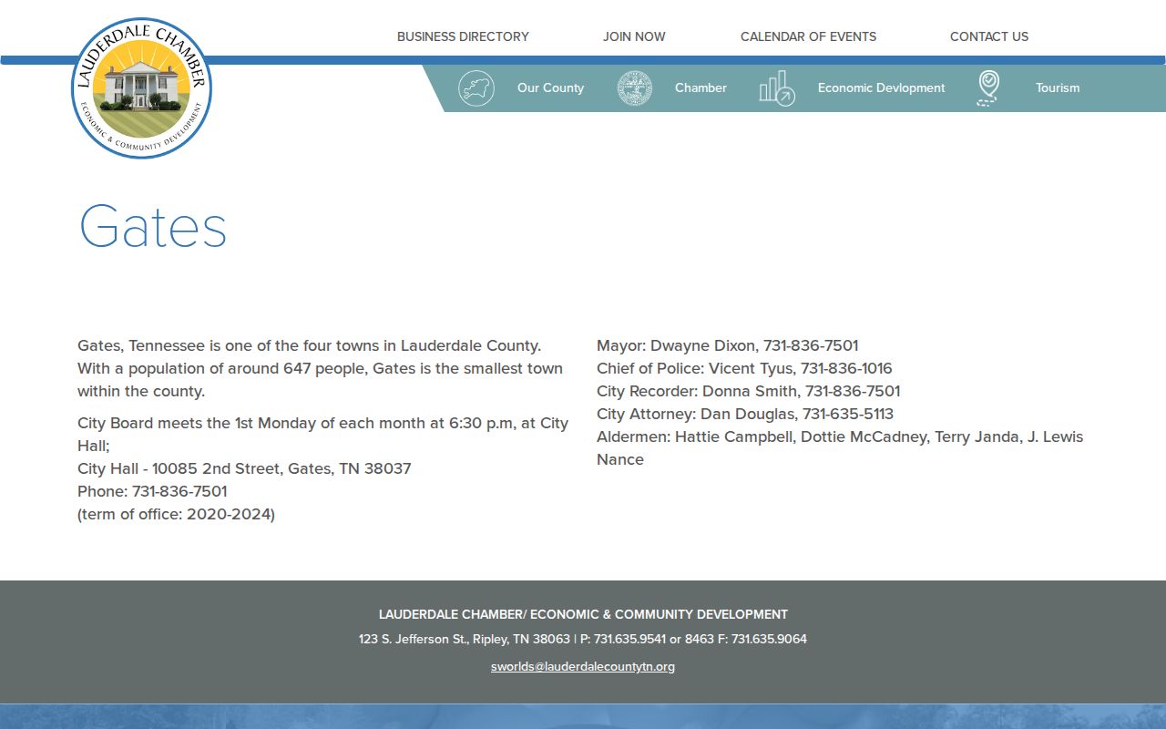 Lauderdale County civic profile for Gates and City Hall