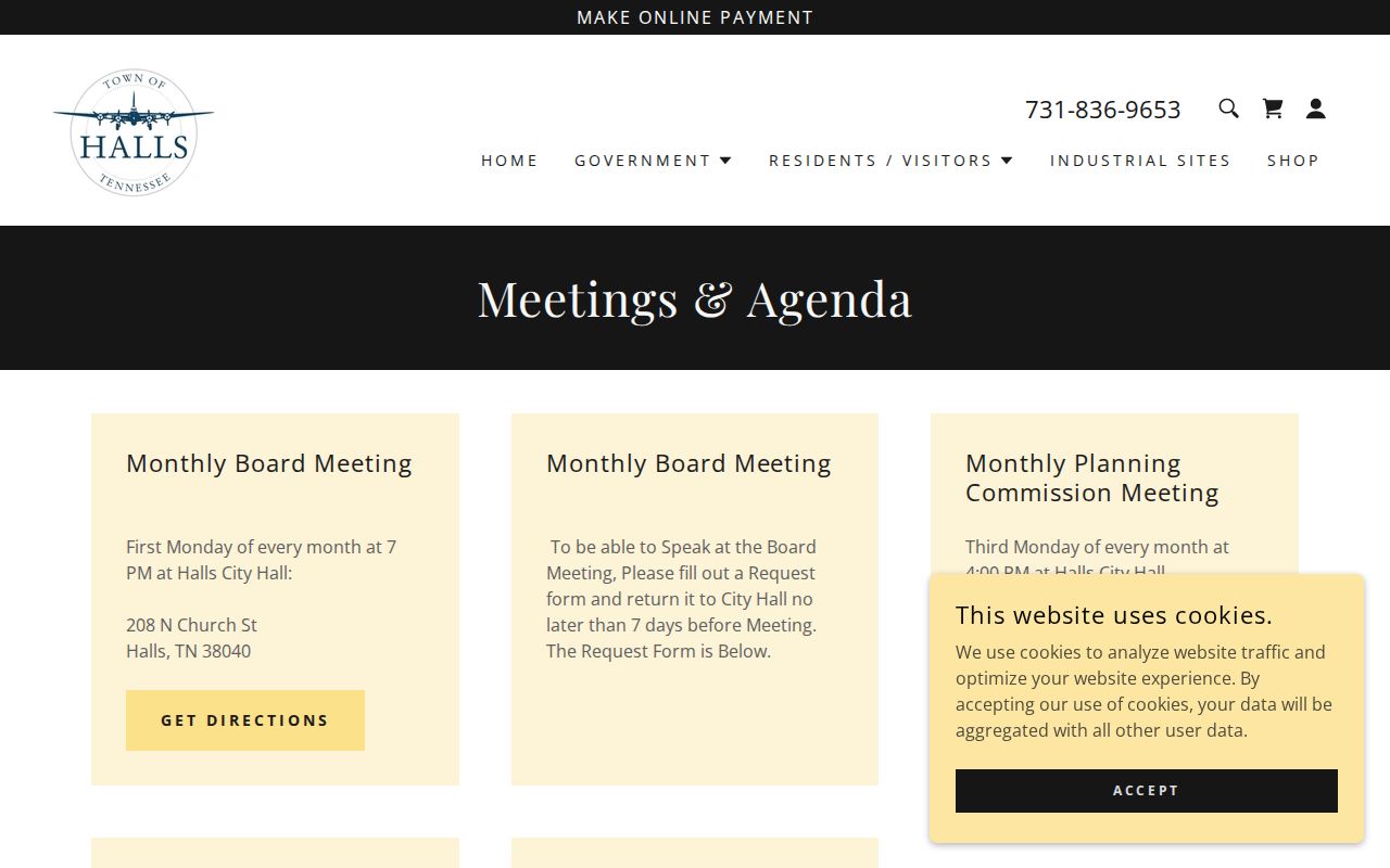 Halls meeting and agenda page with public comment material