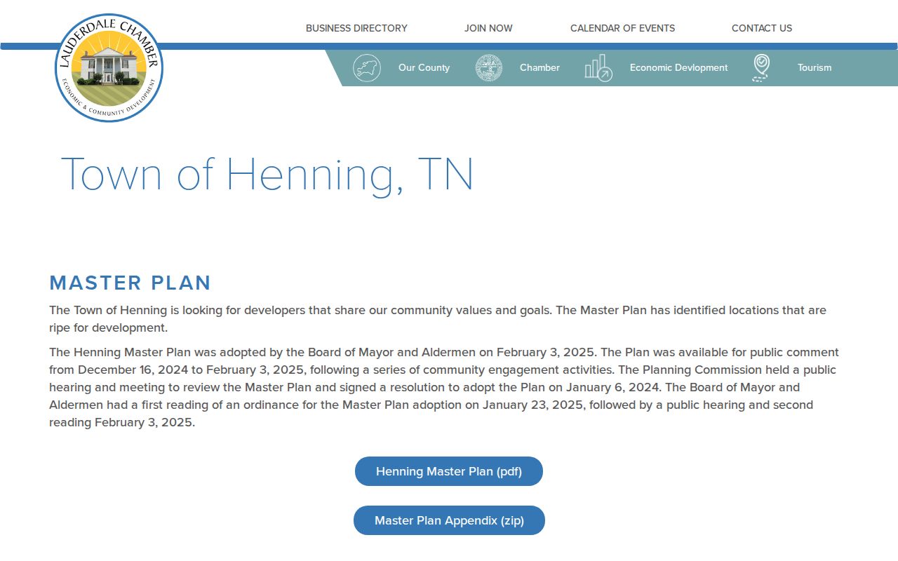 Official Henning Master Plan adoption timeline