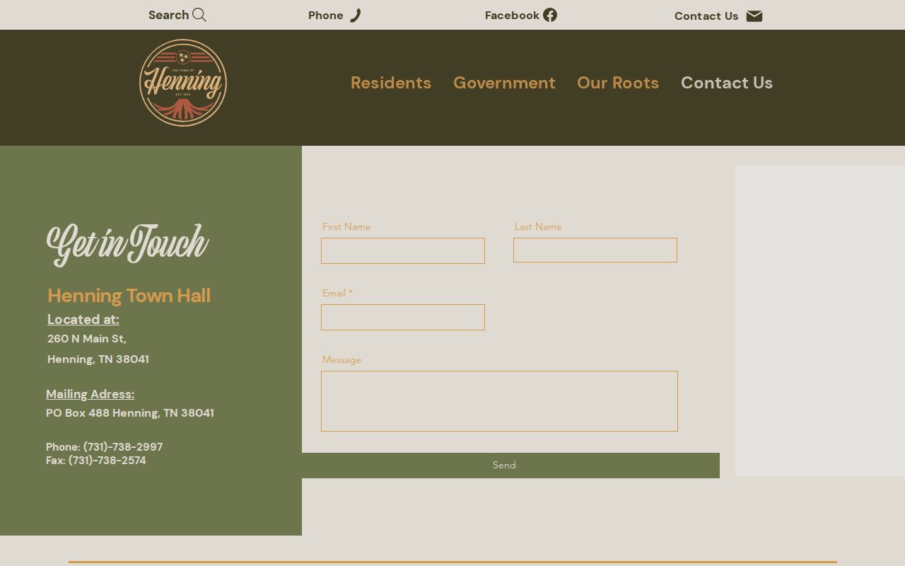 Official Henning contact page with current address and phone