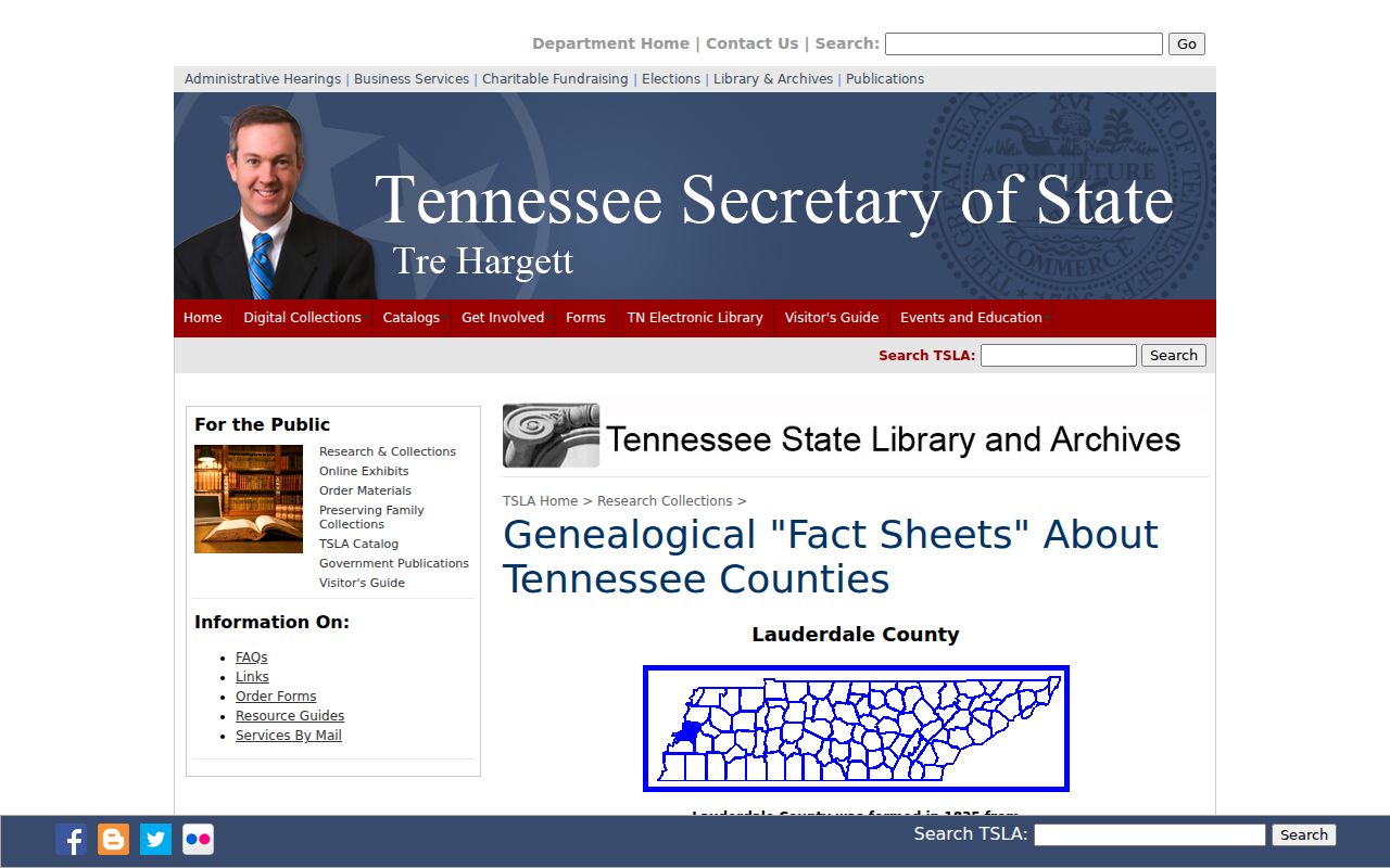 Tennessee State Library history of Lauderdale County formation and courthouse fire