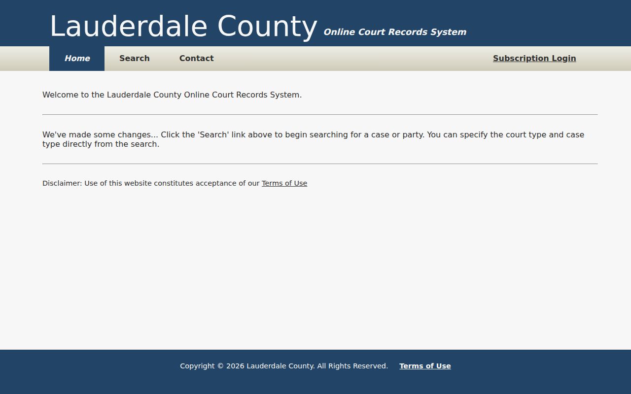Lauderdale County Online Court Records System home and navigation